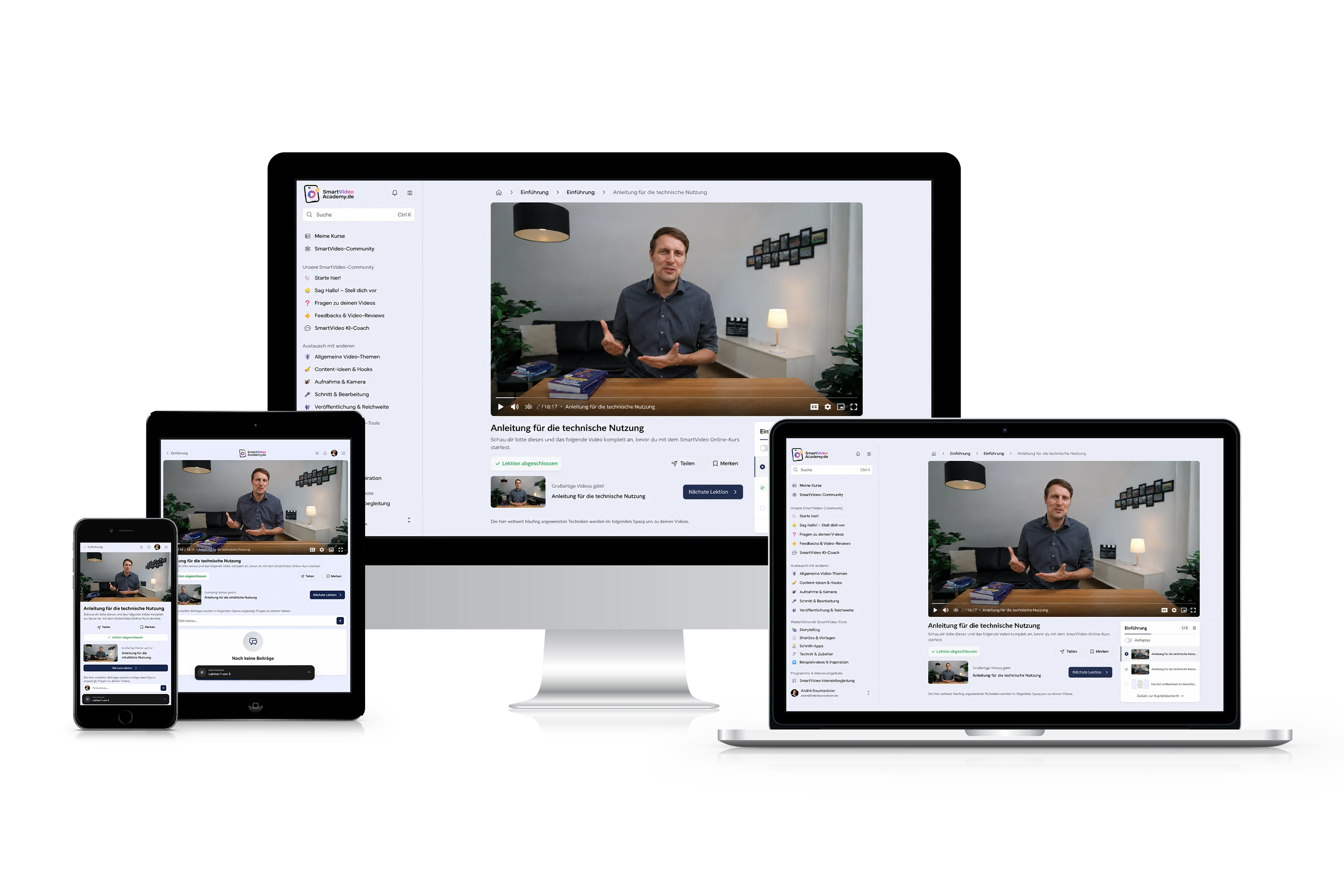 Der SmartVideo Online-Kurs-Mitgliederbereich auf iMac, Laptop, Tablet und Smartphone