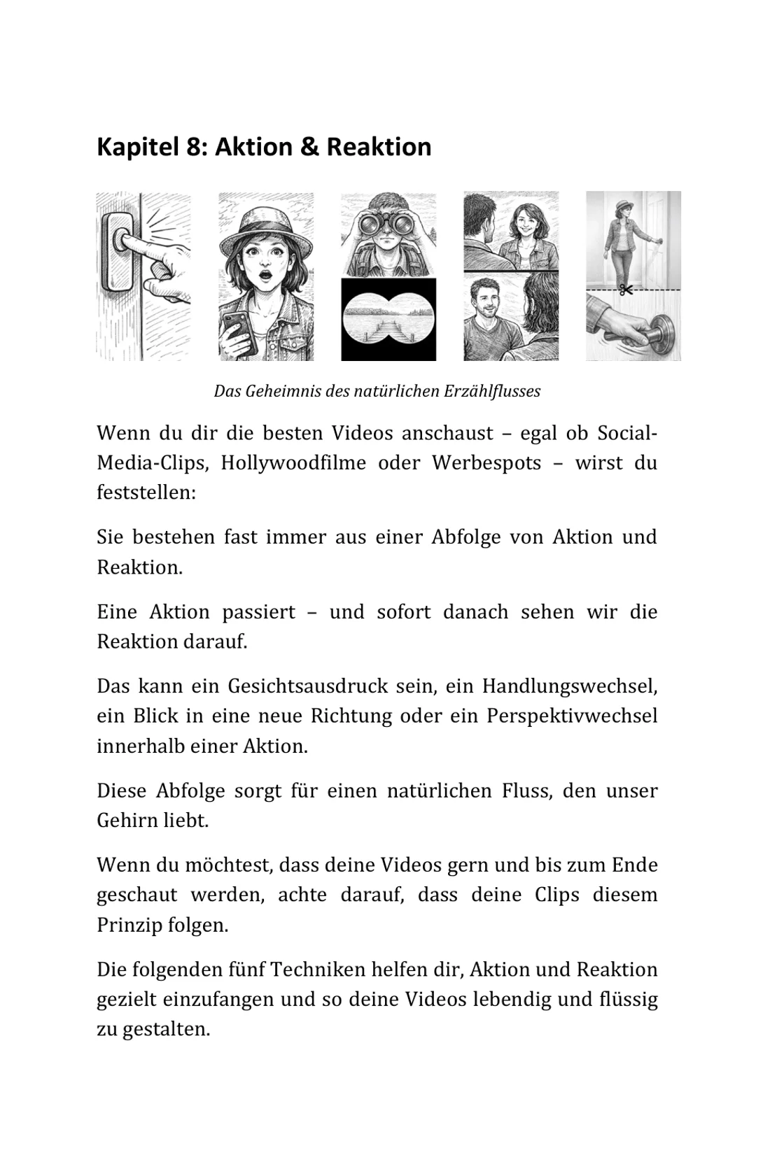 Buchseite aus Kapitel 8: Fünf Illustrationen zum Geheimnis des natürlichen Erzählflusses